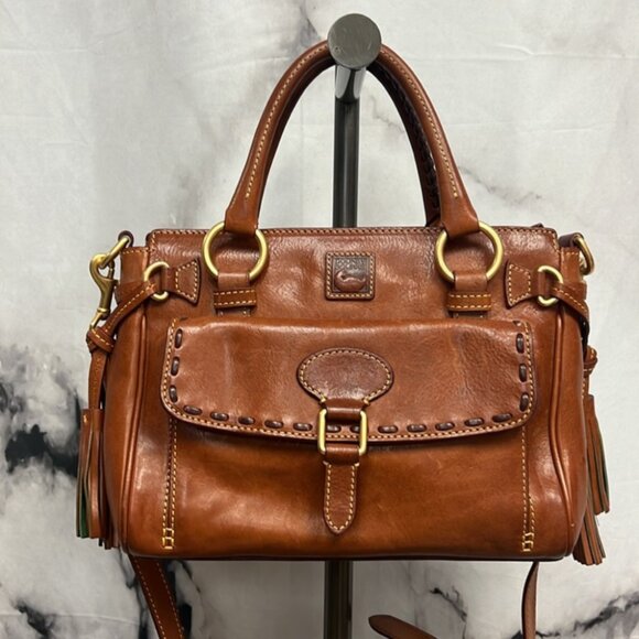 (SOLD) DOONEY & BOURKE VINTAGE STYLE BROWN LEATHER HANDBAG Multi Handle Options - Picture 2 of 10